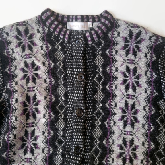 Northern Isles Wool Purple and Black Cardigan Sweater - Picture 6 of 16